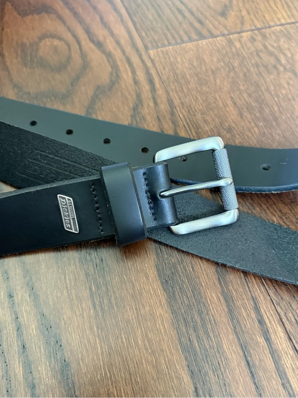 Dickies Black Genuine Leather Men's Work Belt with Brushed Metal Buckle Size 42